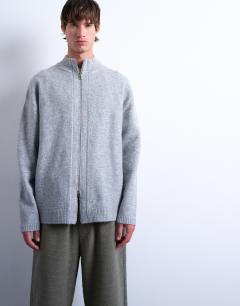 Double zip funnel neck cardigan in grey
