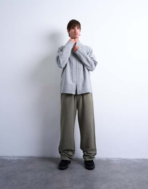 Topman double-zip funnel neck cardigan in grey - view 1