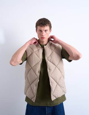 Topman - Doudoune sans manches à losanges - Taupe-Neutre