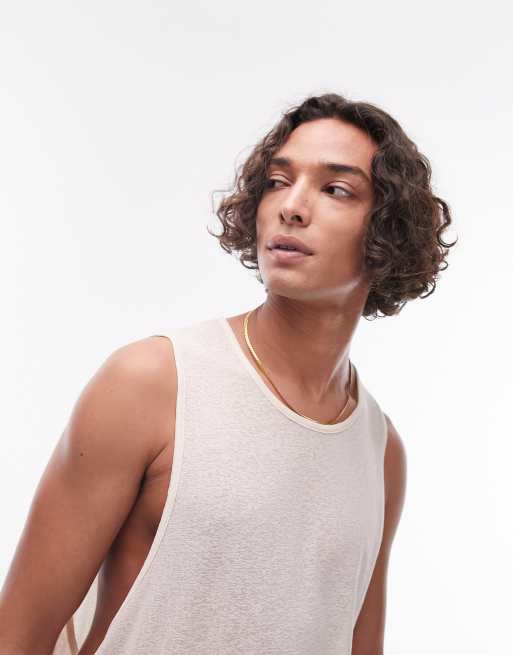Topman drape crepe singlet in stone