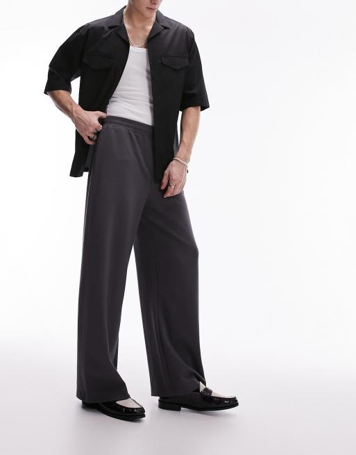 Topman drape wide leg sweatpants in charcoal