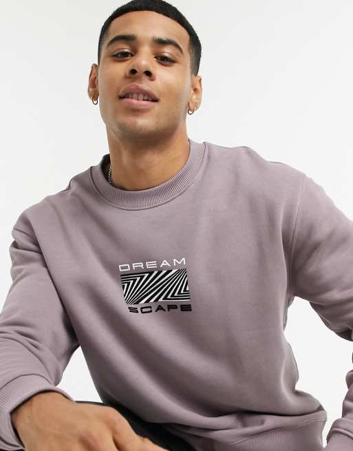 Topman dreamscape short sleeve print sweat in lilac, 3 of 4