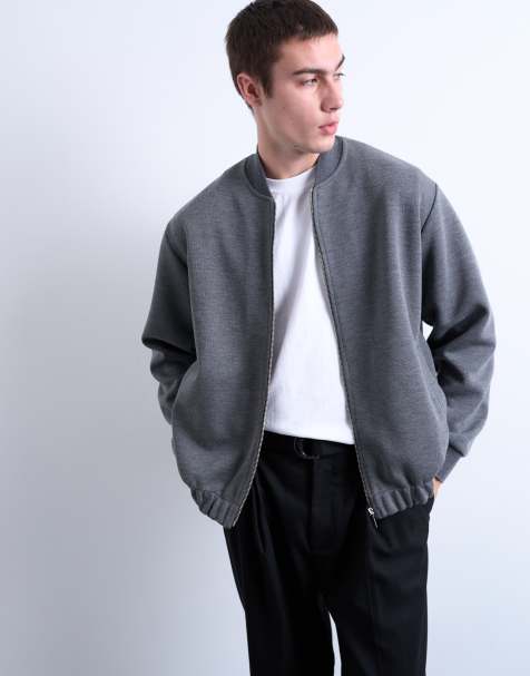 Topman dressy knit bomber jacket in gray - view 1