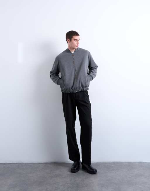 Topman dressy knit bomber jacket in gray, 5 of 5