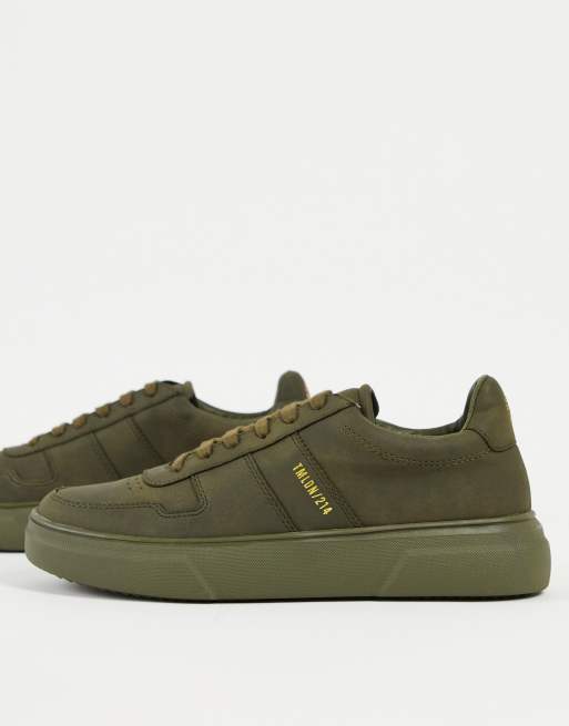 Topman - Drone - Sneakers met dikke zool in wit met streep in groen