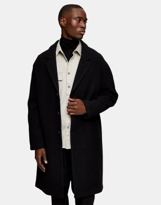 Topman dropped shoulder coat with wool in black