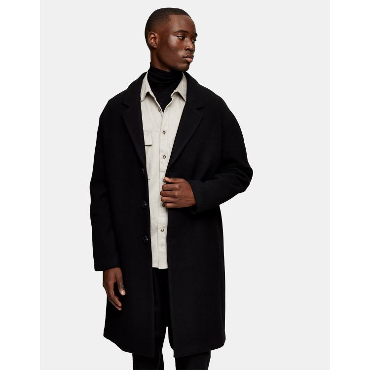 Topman dropped shoulder coat with wool in black | ASOS