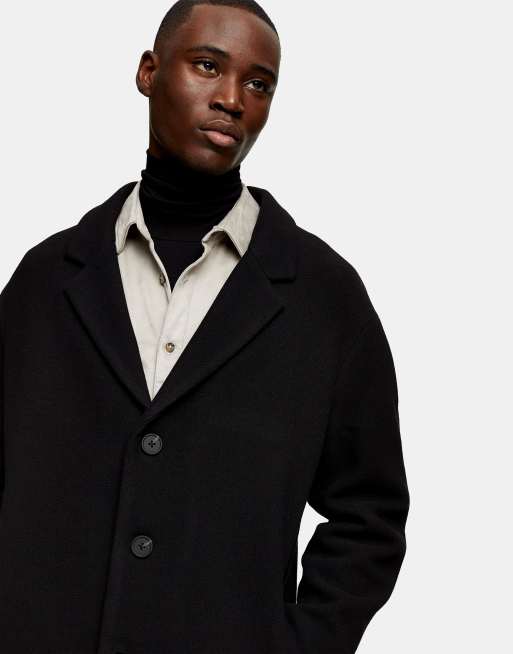 Topman dropped shoulder coat with wool in black