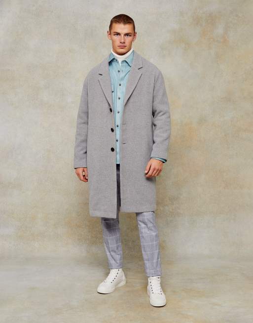 Topman dropped shoulder coat with wool in gray