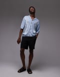 [Topman] Topman dual floral embroidered revere polo in blue L Light blue