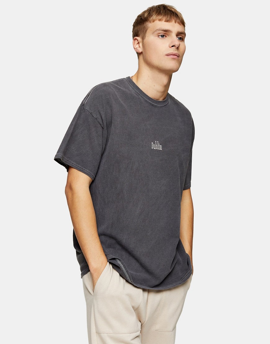 Topman dublin embroidered t-shirt in grey