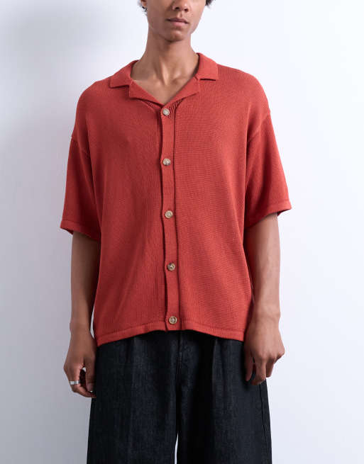 Topman – Durchgeknöpftes Hemd in Rot mit lässigem Schnitt, 4 von 4