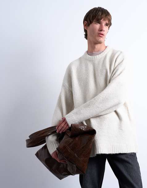 Topman loose knit crew jumper in ecru