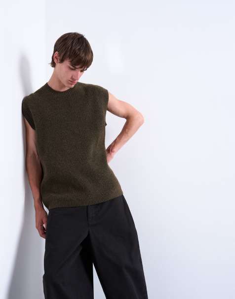 Topman – Dzianinowy top bez rękawów oversize z okrągłym dekoltem w kolorze khaki - view 1