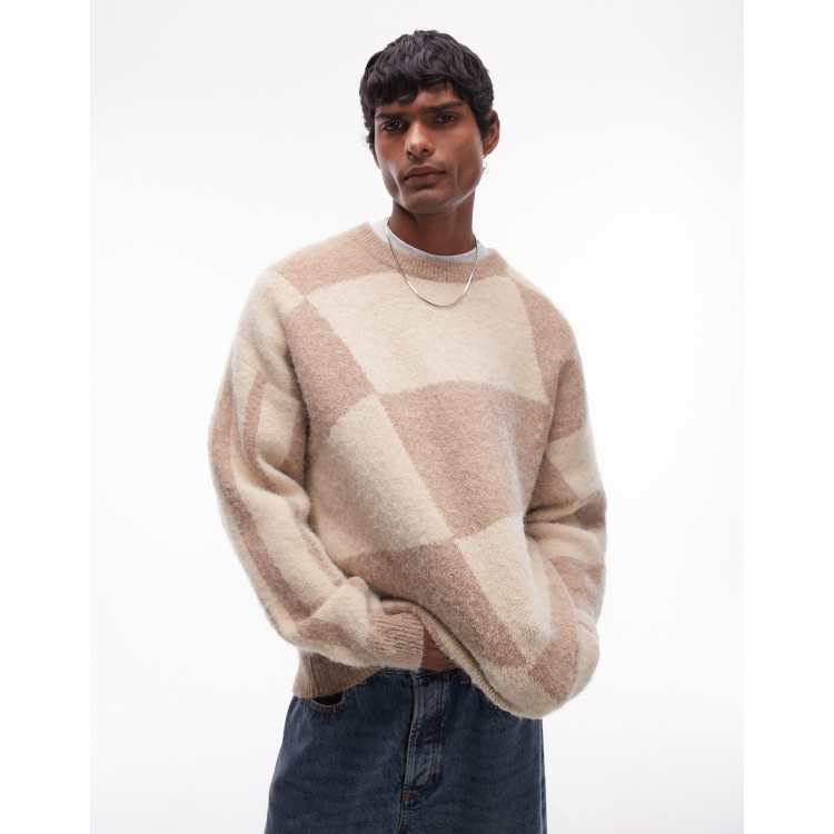 Topman ecru and brown color block sweater | ASOS