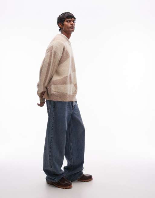 Topman ecru and brown color block sweater ASOS