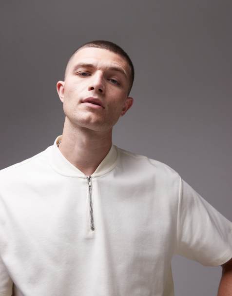 Topman - Ecru polo i oversized pasform med lynlåsdetalje - view 1