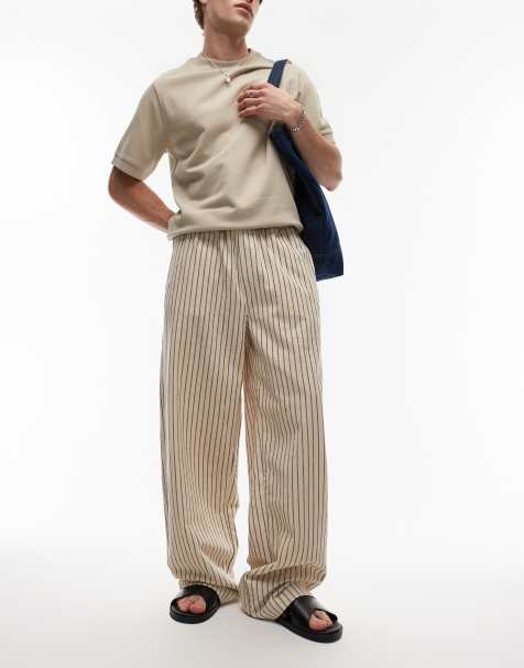 Topman - Ecrufarvede bukser med striber i poset pasform - view 1