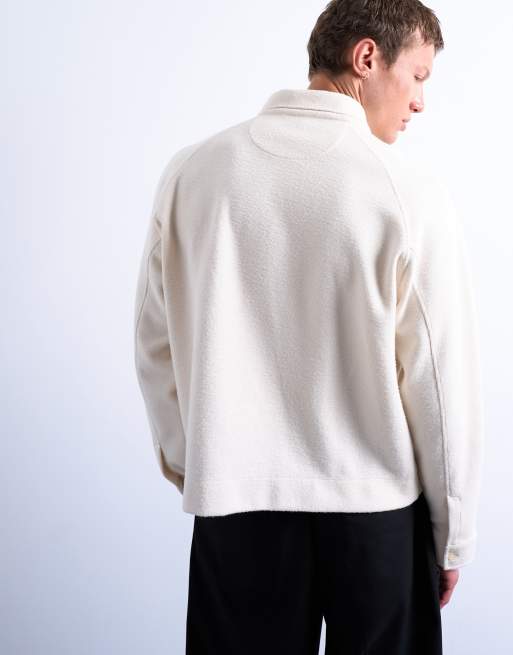 Topman - Ecrufarvet polo-sweatshirt med raglansnit og tekstur i firkantet pasform, 3 af 5