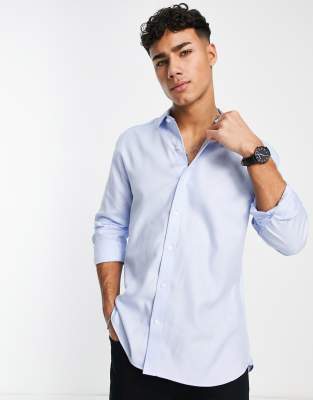 Topman egyptian cotton textured formal shirt in blue - ASOS Price Checker