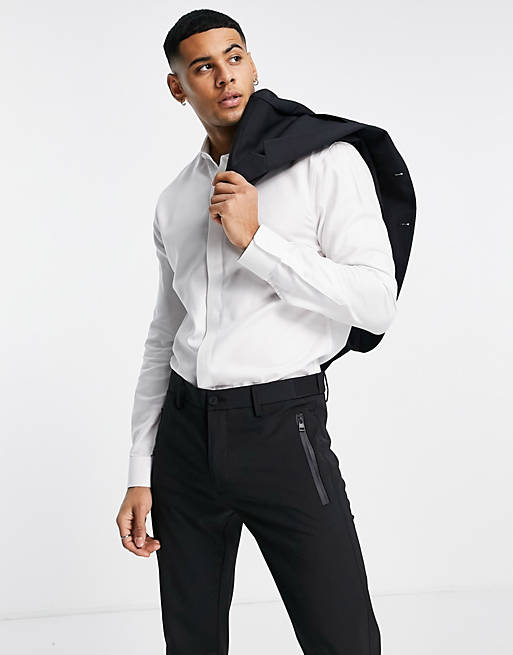 Shirts Topman egyptian cotton textured formal shirt with penny collar in white 