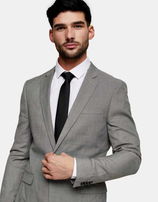 Topman – Einreihige Anzugjacke in Grau mit engem Schnitt