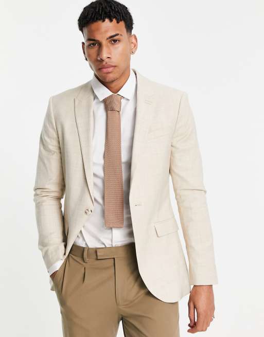 Topman – Einreihige Anzugjacke in Stein mit engem Schnitt