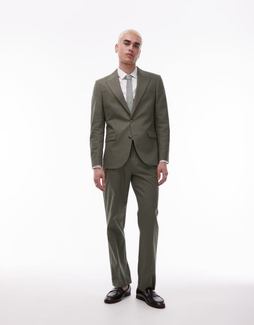 Topman – Einreihiger Blazer aus Leinenmix in Khaki, 2 von 5