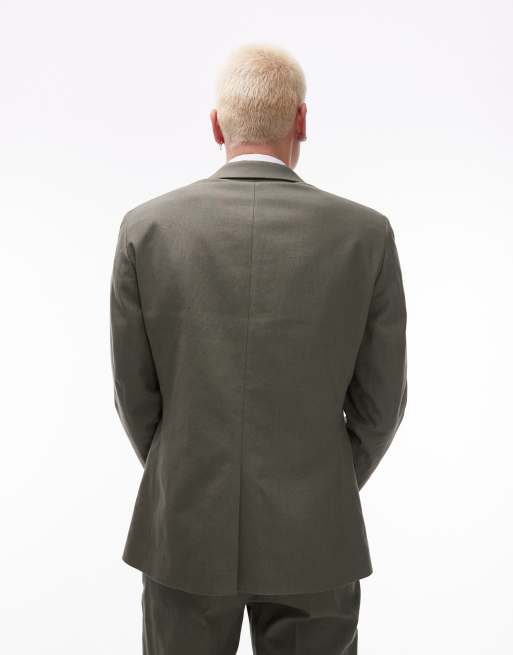 Topman – Einreihiger Blazer aus Leinenmix in Khaki, 4 von 5