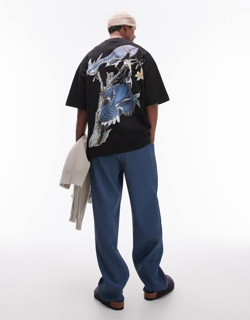Topman - Ekstremt oversized og sort T-shirt med stjernetegnsprint fortil og bagpå