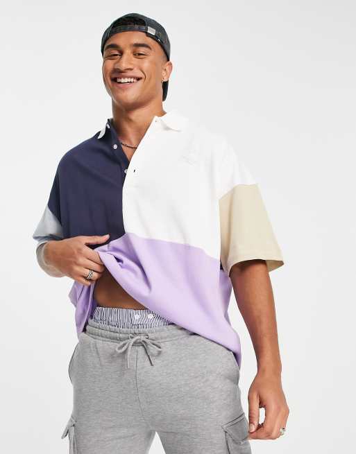 Topman - Ekstremt oversized polo med farveblokke og knapper