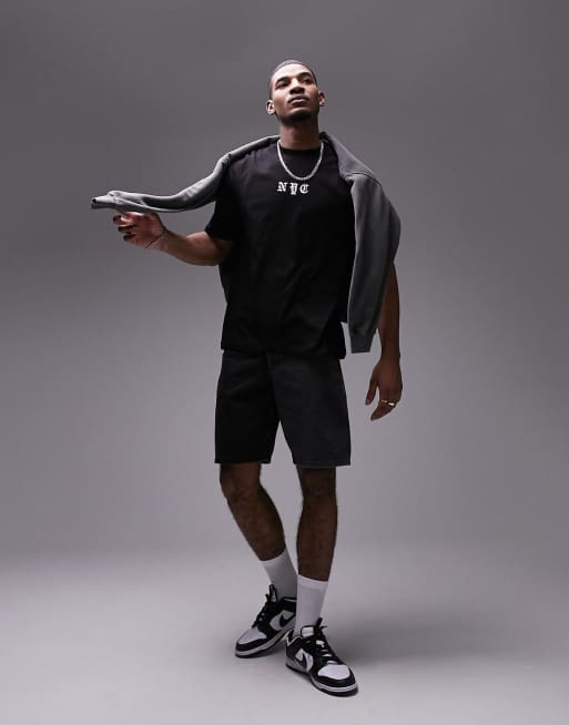 Topman - Ekstremt oversized sort T-shirt med 'NYC'-brodering foran og rygbrodering