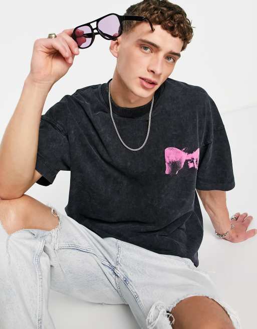 Topman - Ekstremt oversized sort T-shirt med 'Telepathy'-print på front og ryg - BLACK, 2 af 4