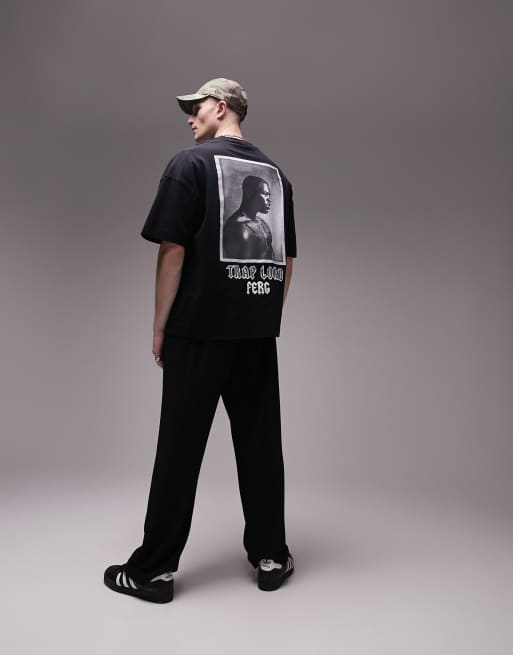 Topman - Ekstremt oversized T-shirt i sort med A$APFerg-print foran og bagpå