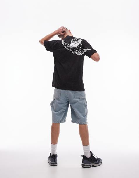 Topman - Ekstremt oversized T-shirt med engleprint foran og bagpå i vasket sort - view 1