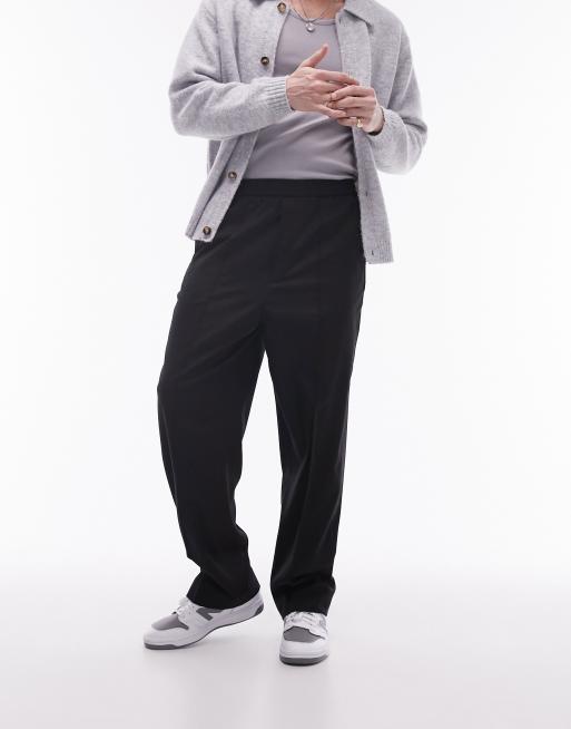 Topman elastic waist wide leg pants in black