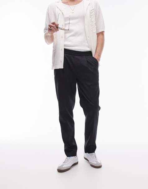Topman elasticated waist taper trouser in navy - view 1