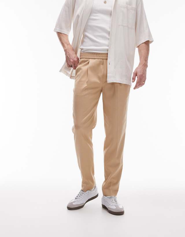 Topman - elasticated waist taper trouser in stone