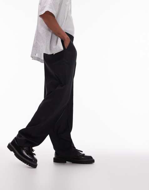 Topman elasticated waist wide leg pants in navy - view 1