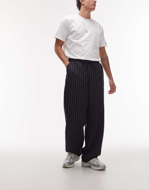 Topman elasticated waist wide leg trouser in navy