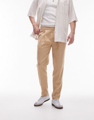 elasticized waist tapered pants in stone-Neutral