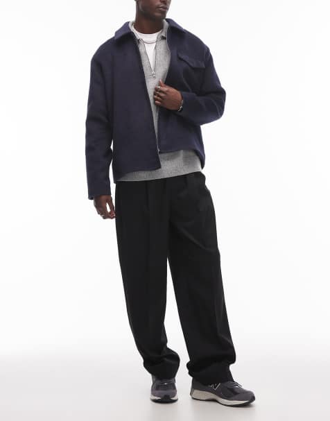 Topman – Elastische Hose in Schwarz mit weitem Bein und elastischem Taillenbund mit Bindedetail - view 1