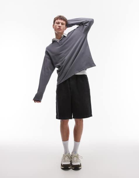 Topman – Elastische Jeansshorts in verwaschenem Schwarz - view 1