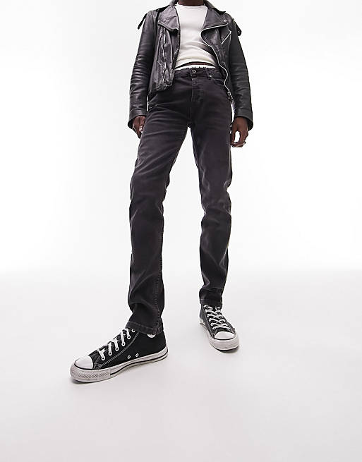 Topman - Elastiske skinny-jeans i vasket sort 