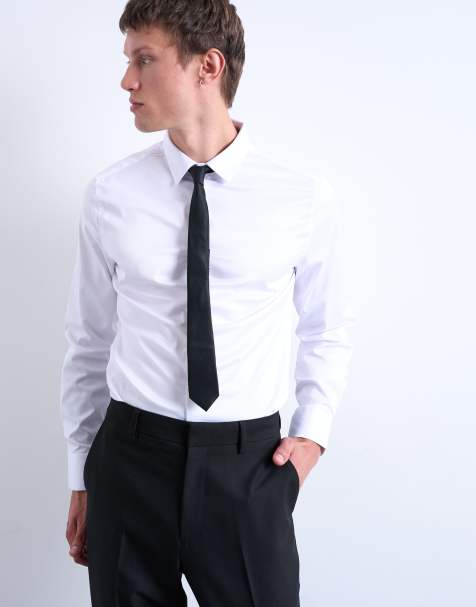Topman long sleeve formal slim sateen shirt in white