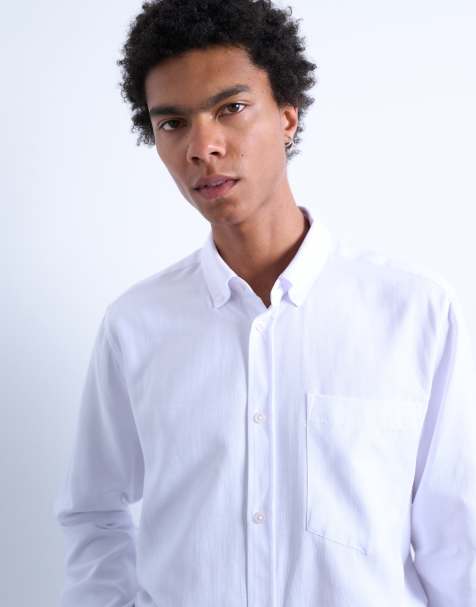 Topman long sleeve textured formal shirt in white