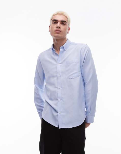 Topman long sleeve textured formal shirt in light blue