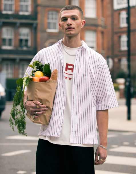 Topman short sleeve striped smart shirt in burgundy