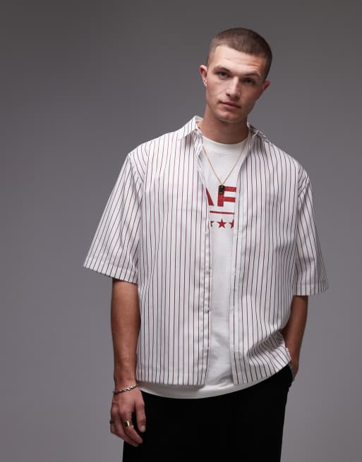 Topman – Elegancka koszula z krótkim rękawem w bordowe paski, 2 z 5
