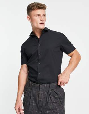 Topman - Elegant kortærmet skjorte med stretch i sort - view 1